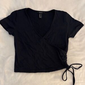Forever 21 Black Tie-Side Crop Top